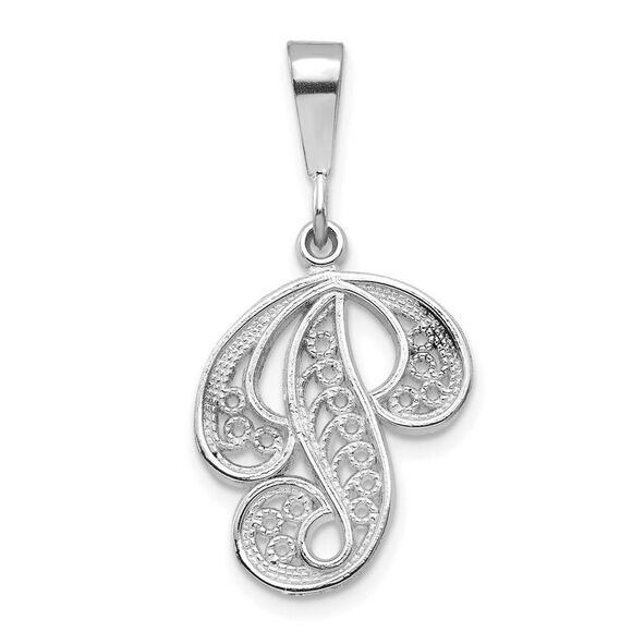 14k White Gold, Maci Collection, Filigree Script Initial P Pendant - Picture 1 of 4